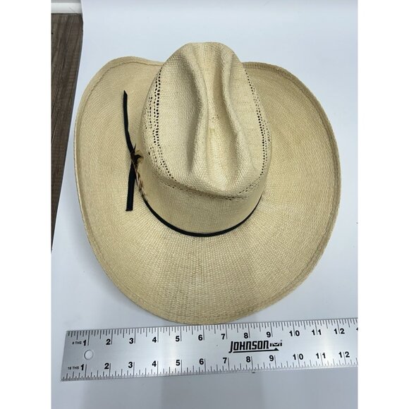 Stetson Cattleman Cowboy Hat Size 7 1/4 Feather In Band Natural Rodeo Festival - Picture 6 of 13